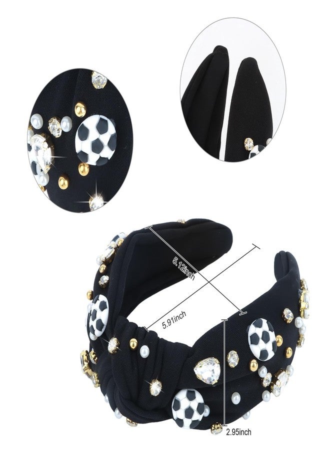 YARIEW Jeweled Knotted Headband - Wide Top Knot Headband for Girls, Sports Fan Mom, Game Day Accessories, Christmas Gifts (Black) - Image 2